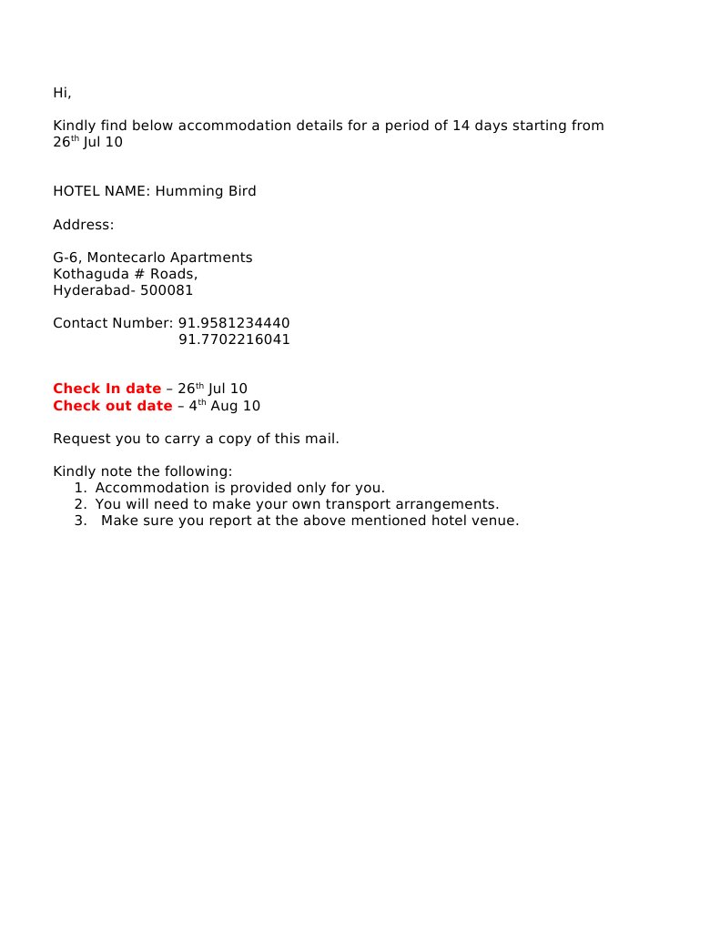 Accommodation Details for July 2010 | PDF