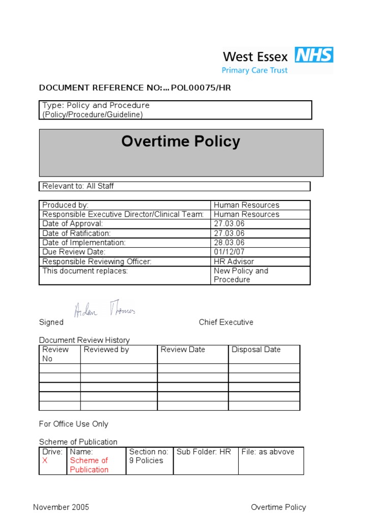 Policy Overtime Pdf Overtime National Health Service England