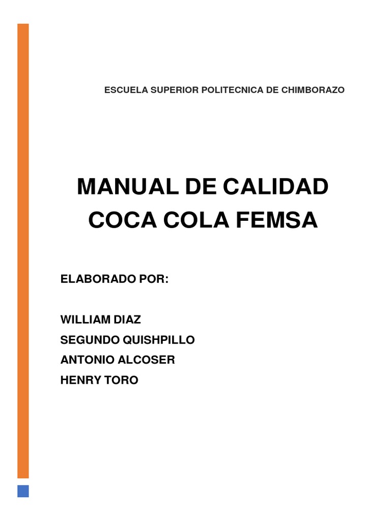 Manual Calidad Coca Cola  PDF  Gestión de la calidad  Calidad