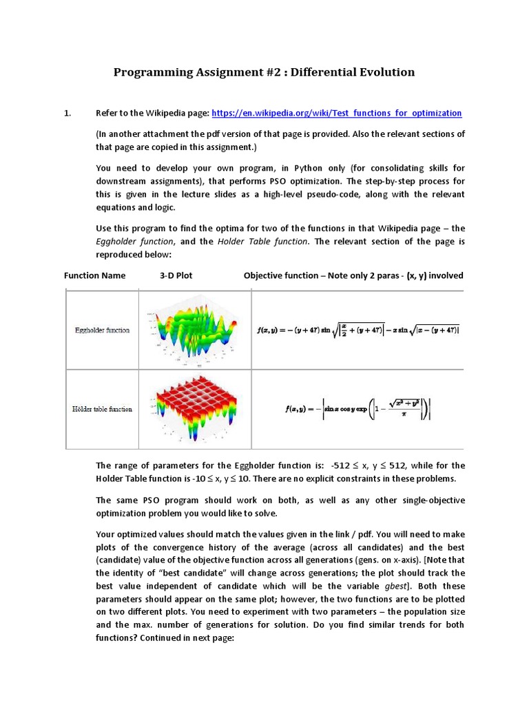 Programming Assignment 1 - Particle Swarm Optimization | PDF ...