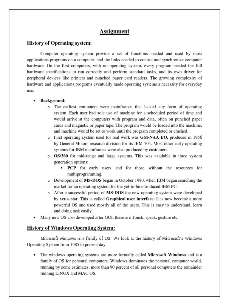 History of Operating System:: Assignment | PDF | Microsoft Windows ...