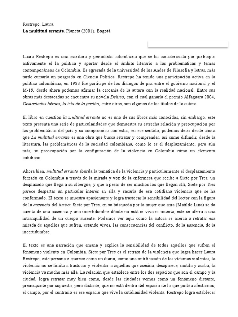 La Multitud Errante Laura Restrepo Pdf