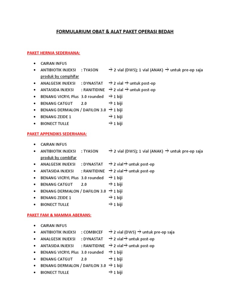 Paket Obat dan Alat Operasi Bedah | PDF