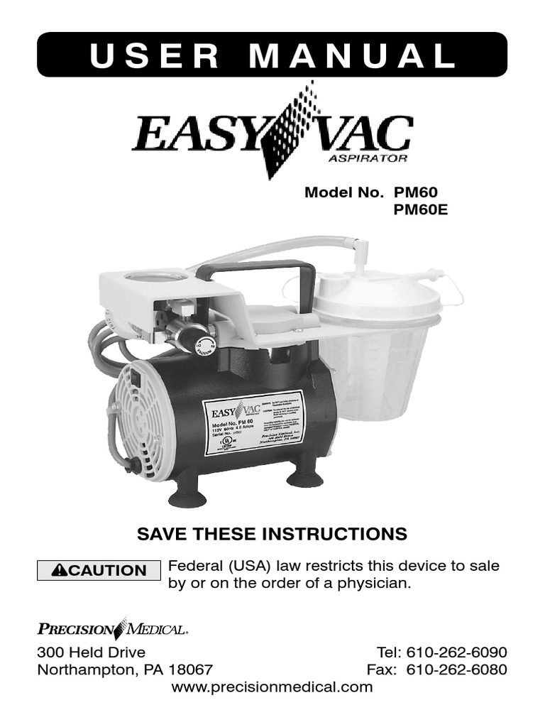 Precision Medical Easy Vac PM60 Suction Pump User Manual Nature