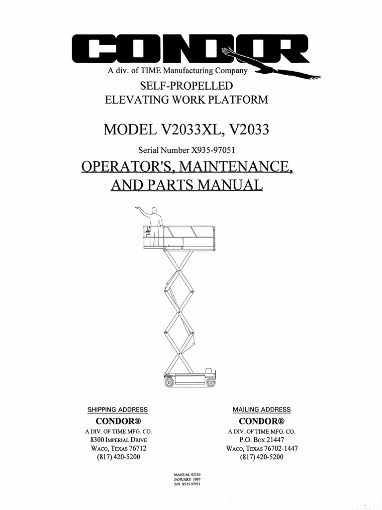 Condor V33xl Sn Switch Elevator