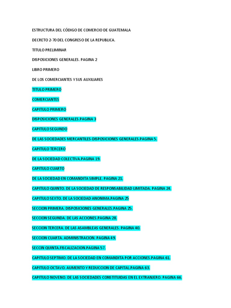 Estructura Del Codigo De Ercio De Guatemala