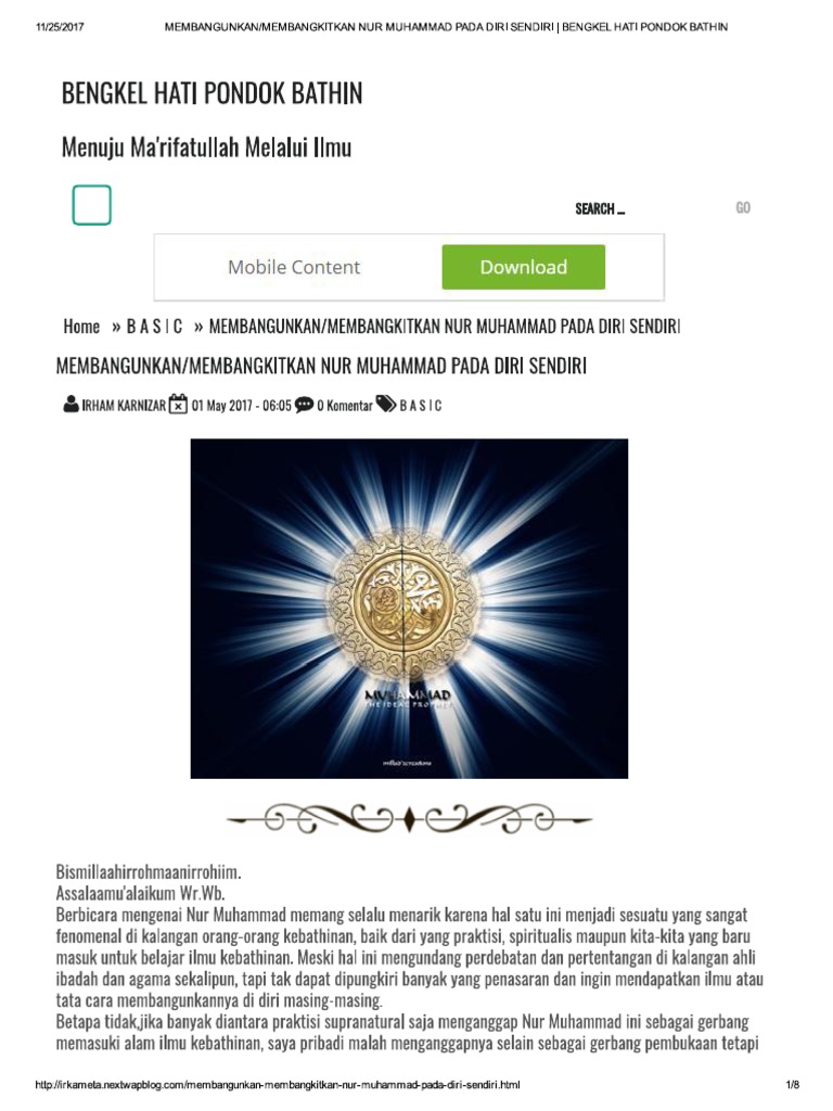 Membangkitkan Nur Muhammad I Sendiri Bengkel Hati Pondok Bathin
