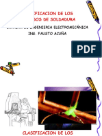 Clasificacion de Los Procesos de Soldadura: Carrera de Ingenieria Electromecánica Ing. Fausto Acuña