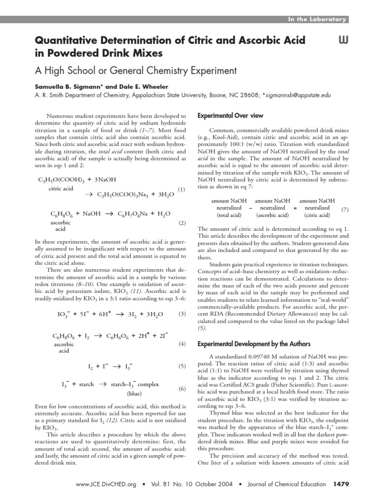 Citric Lab Experiment Titration Sodium Hydroxide