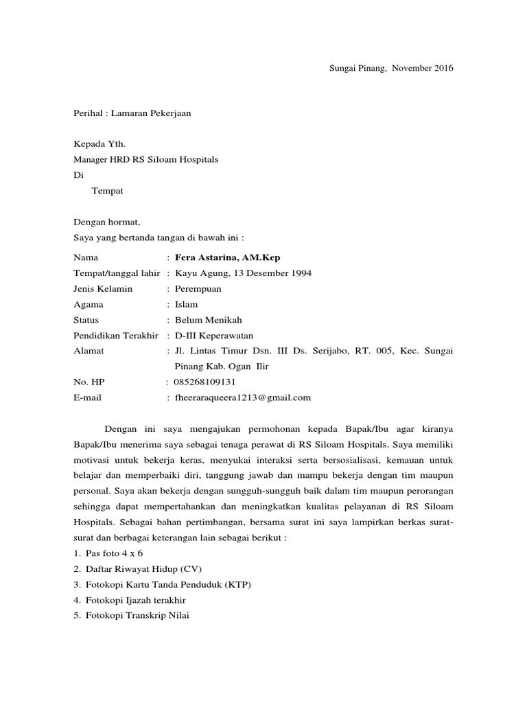 Contoh Surat Lamaran Kerja Bidan Di Rs - Kumpulan Contoh ...