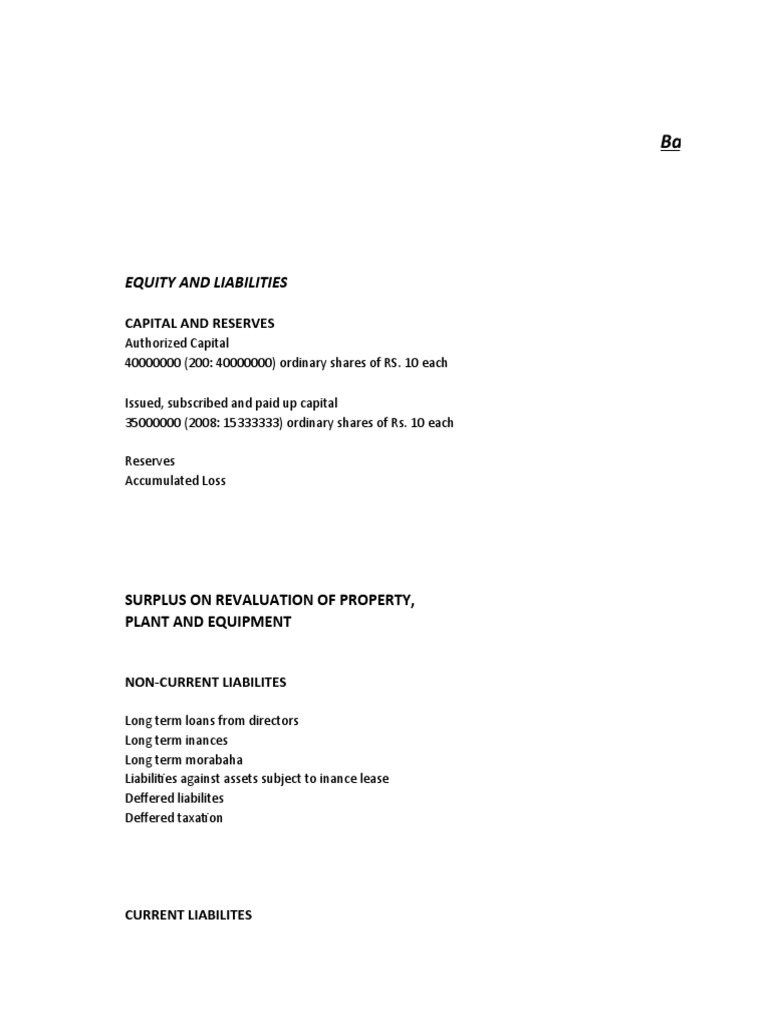 Balance Sheet: Equity and Liabilities | PDF | Equity (Finance) | Dividend
