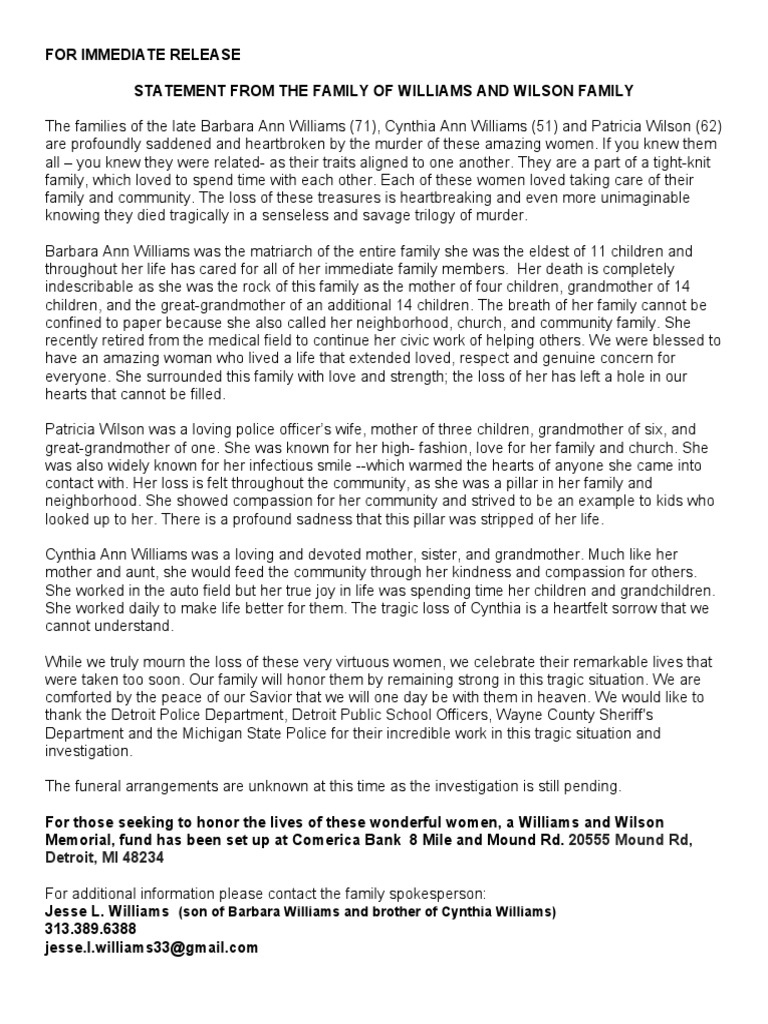 Statement From Williams and Wilson Family | PDF