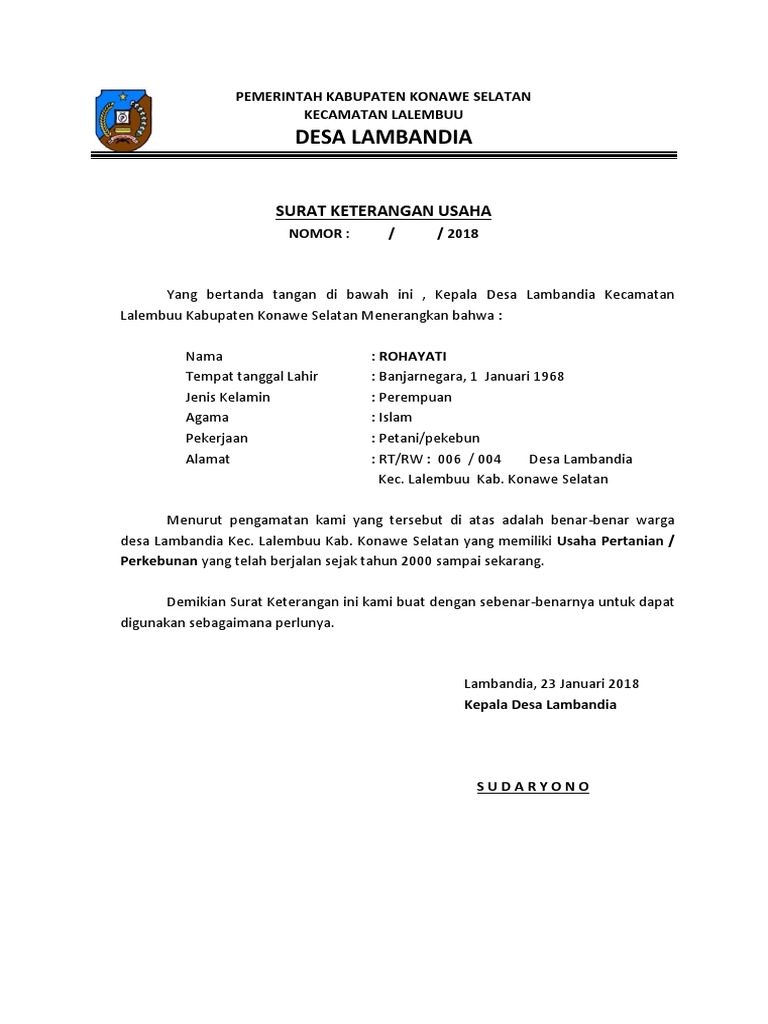 Surat Keterangan Usaha