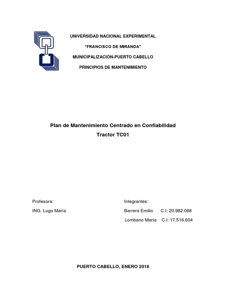 Plan de Mantenimiento Tractor TC01 | PDF | Tractor | Calidad (comercial)