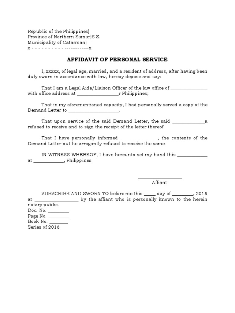 Affidavit of Personal Service Example | PDF | Finance & Money Management