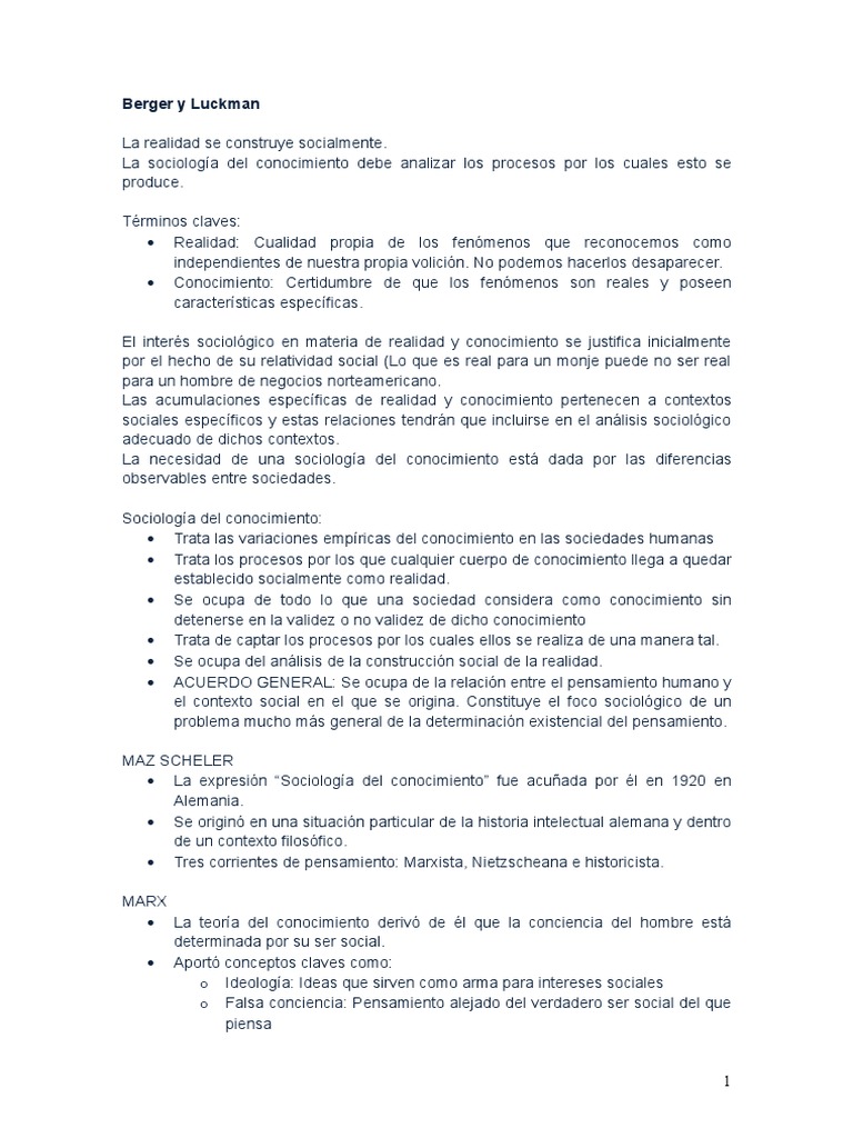 Sociología del Conocimiento y Realidad Social | PDF | Sociología ...