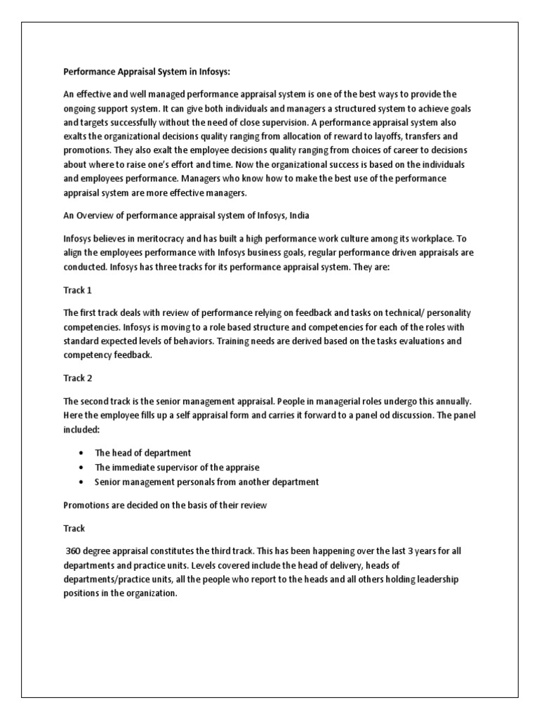 Infosys Performance Appraisal Overview | PDF | Career & Growth