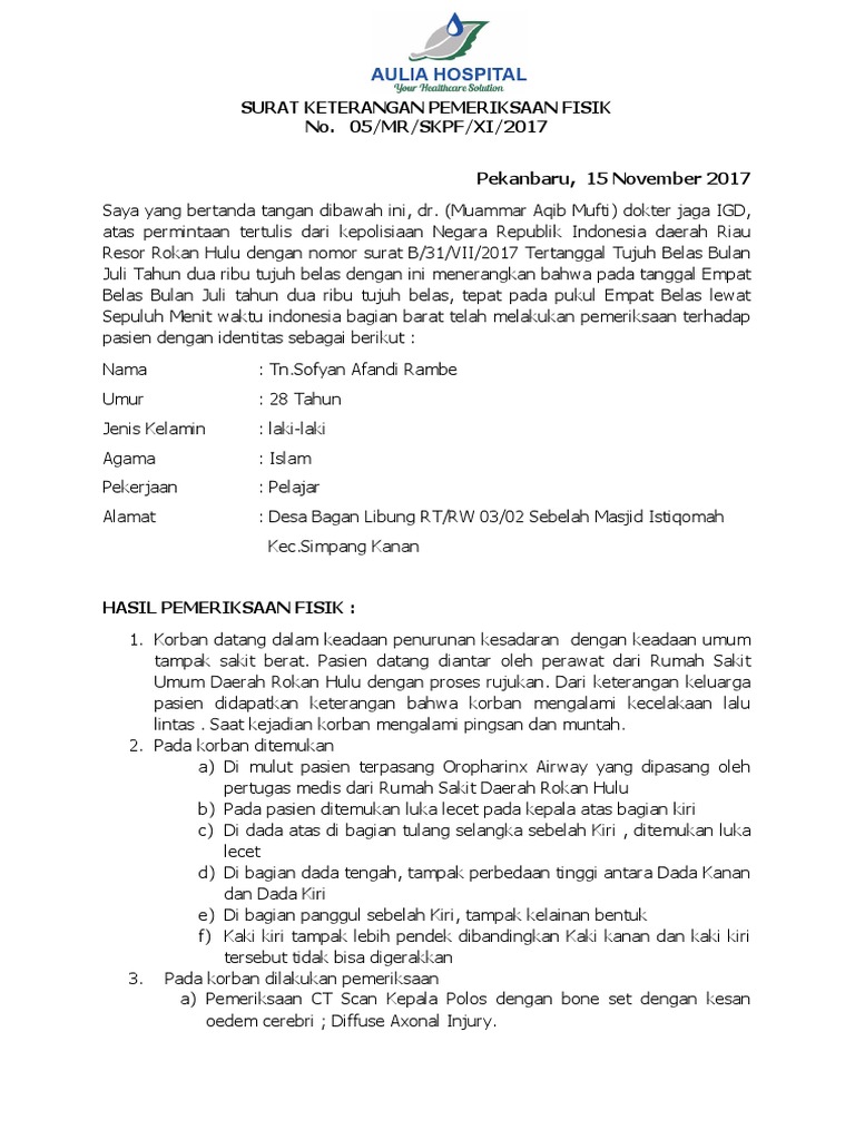 Surat Keterangan Pemeriksaan Fisik
