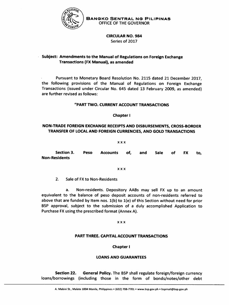 Circular 984 Foreign Exchange Market Loans - 