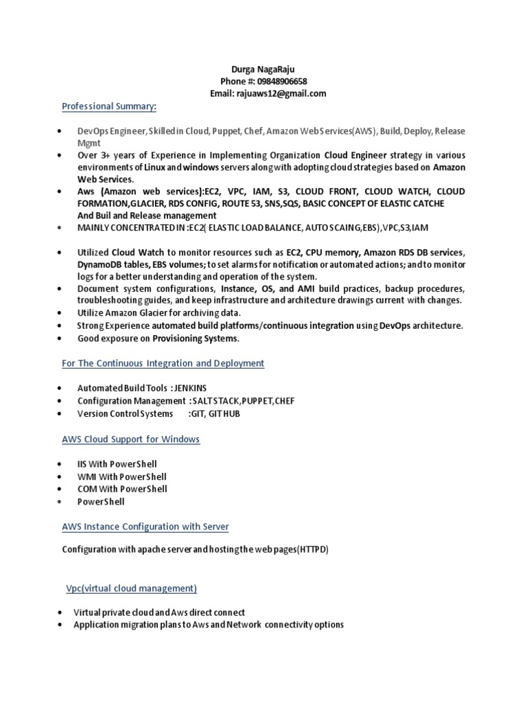 DevOps Engineer Resume: AWS & Cloud Expertise | PDF | Amazon Web ...