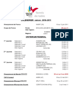 Calendrier 2010-2011 Tennis de Table