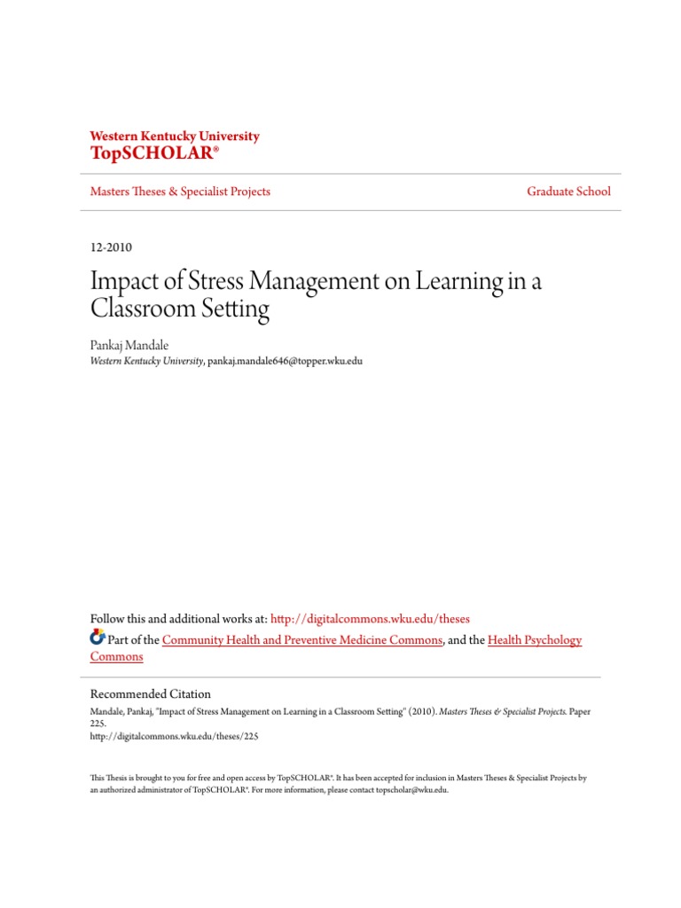 Impact of Stress Management On Learning in A Classroom Setting PDF ...