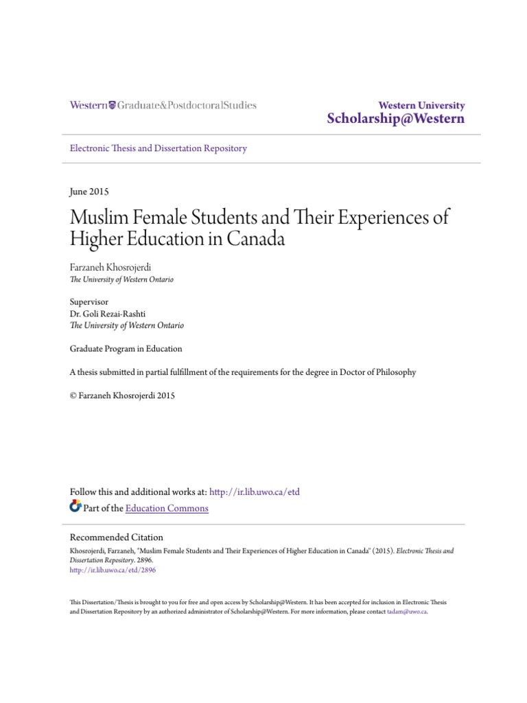 Muslim Female Students and Their Experiences of Higher Education in ...
