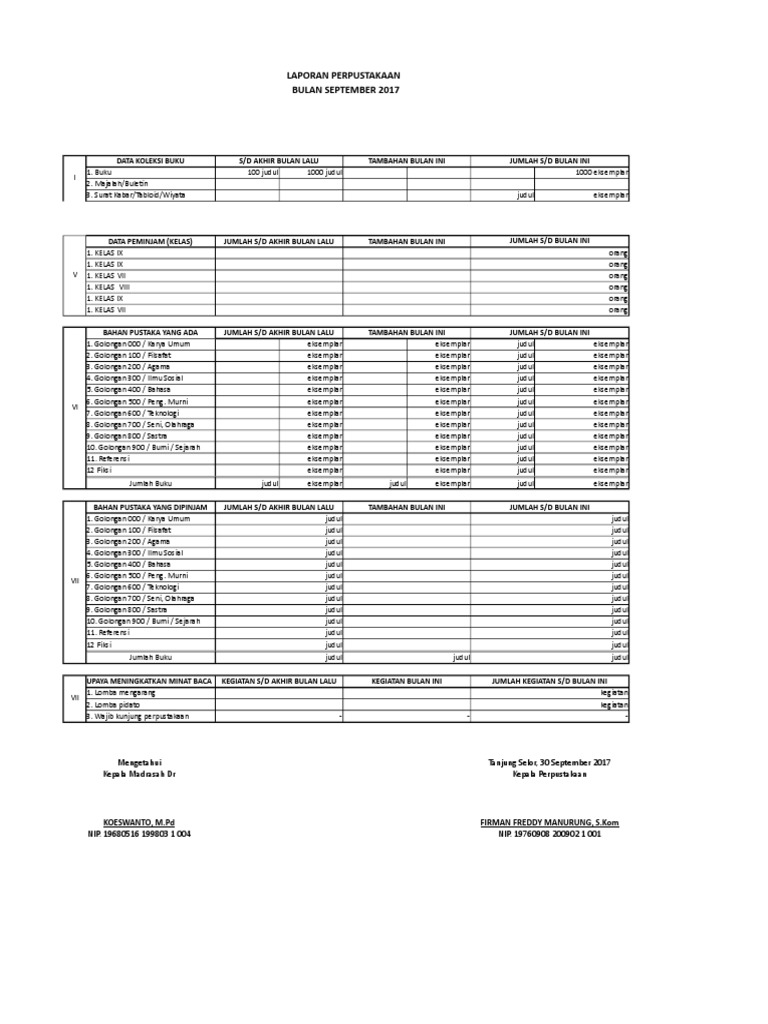 Contoh Laporan Bulanan Perpustakaan Sekolah Pdf Nusagates