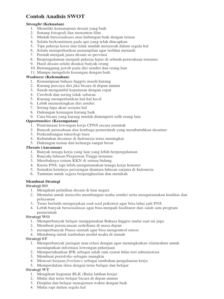 Contoh Analisis SWOT | PDF