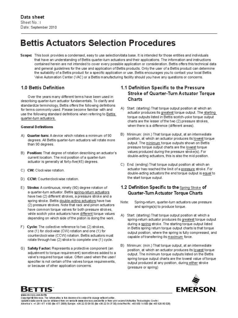 Actuators Selection Procedures (Bettis) PDF Valve Actuator
