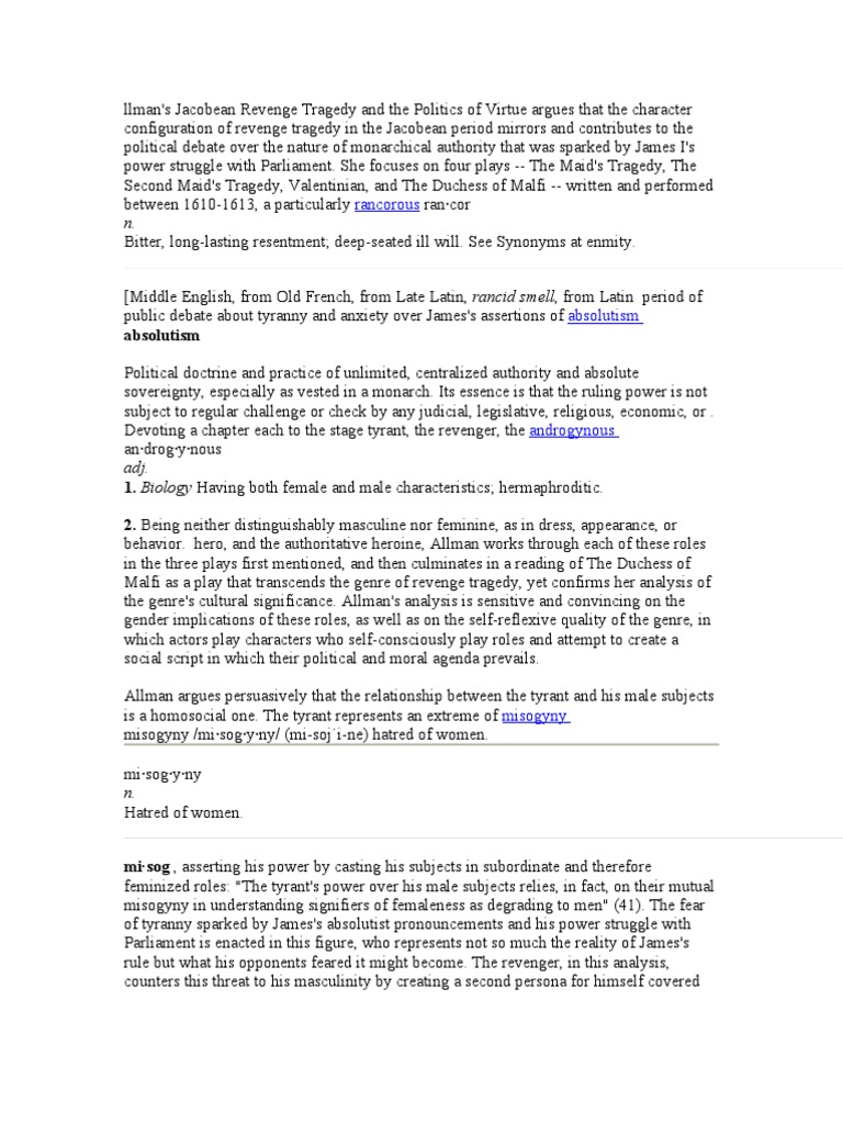 Jacobean Revenge Tragedy PDF Misogyny Hero