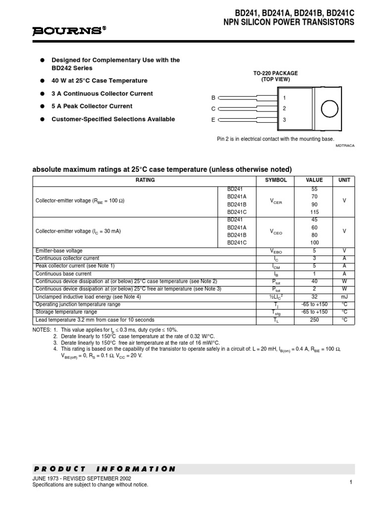 BD 241 | PDF | Bipolar Junction Transistor | Semiconductor Devices