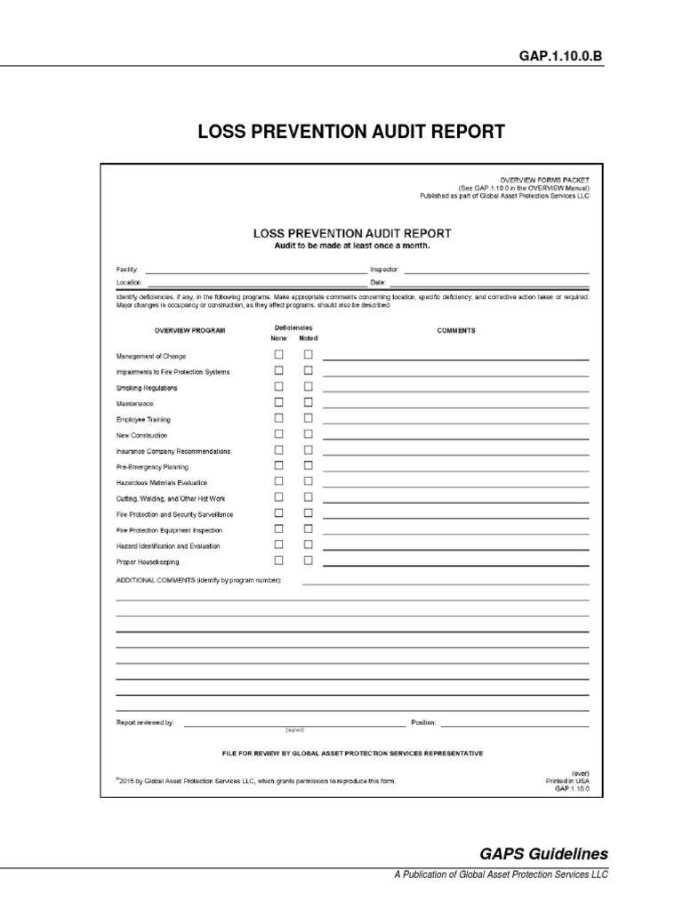 Loss Prevention Audit Report: GAP.1.10.0.B | PDF