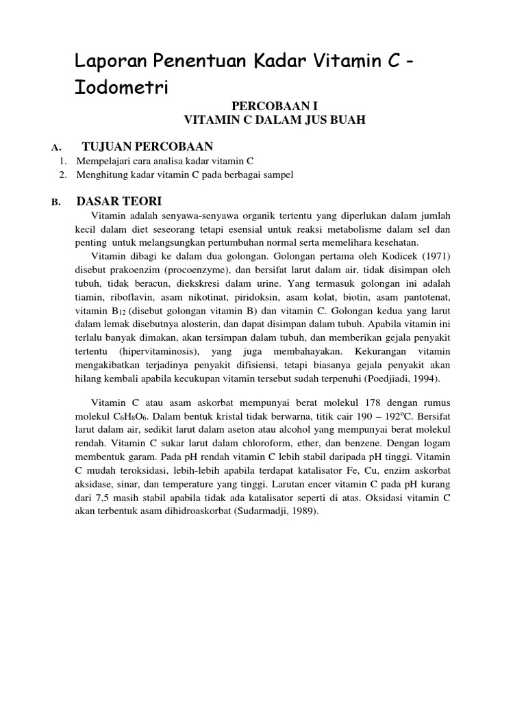 Laporan Penentuan Kadar Vitamin C