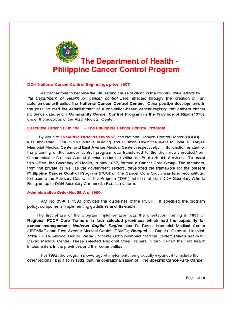 Philippine Cancer Control Program Overview | PDF | Preventive ...