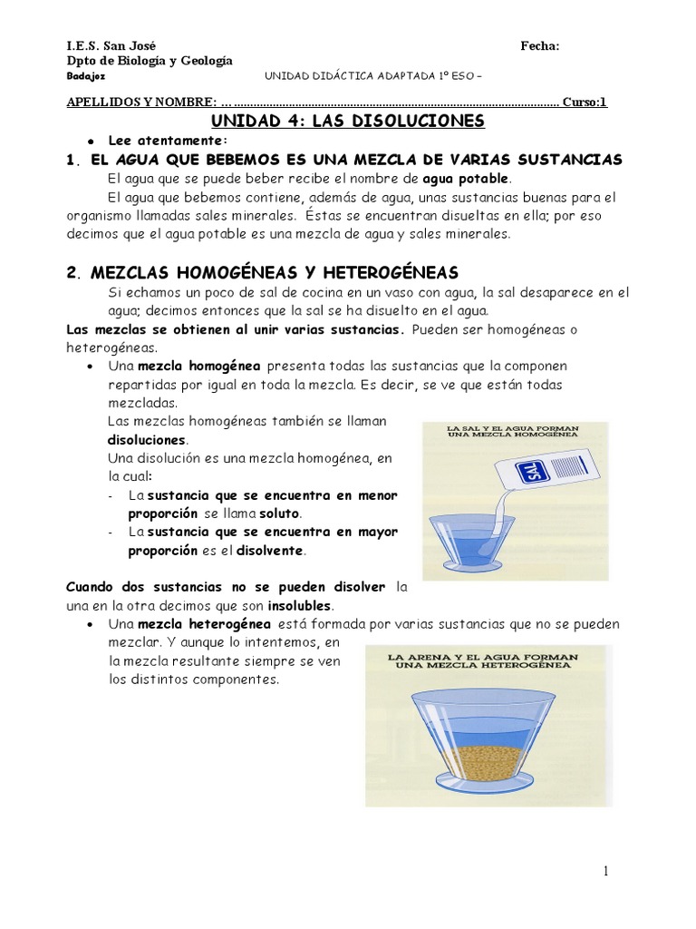Las Disoluciones Mezcla Solución