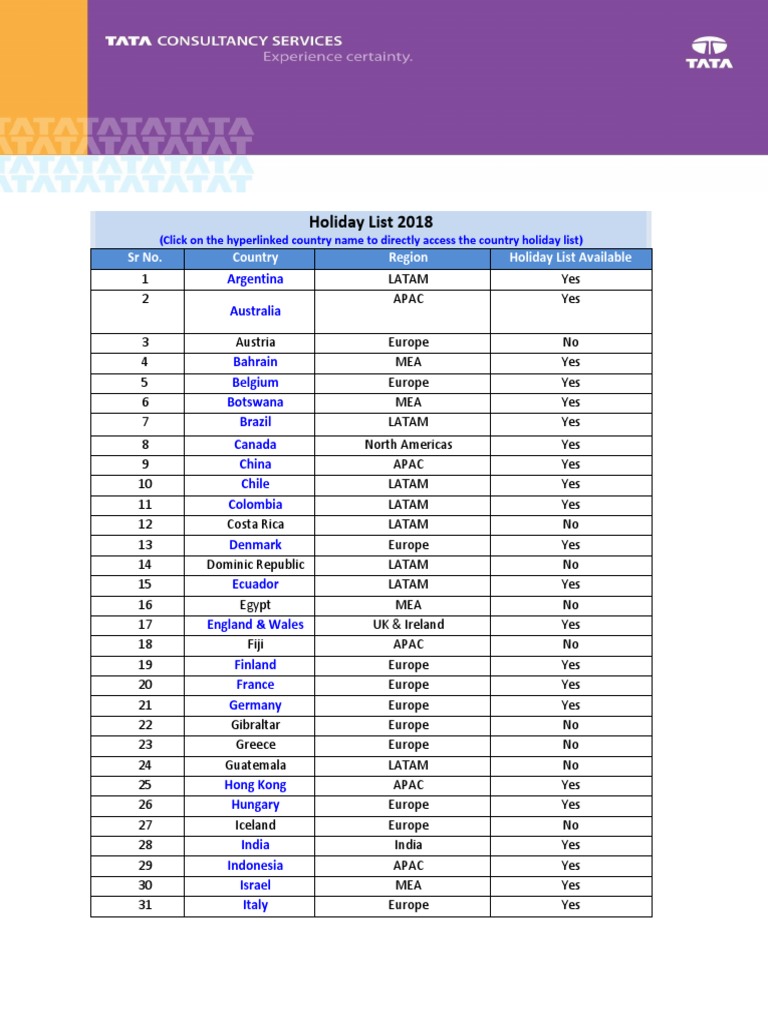 All Countries Holiday List - 2018  PDF  Christian Festivals And 
