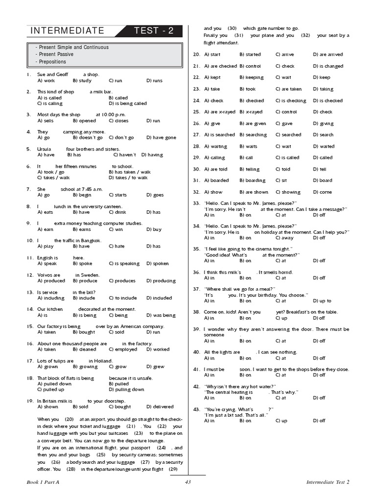 Intermediate English Grammar Test 2 | PDF | Baggage