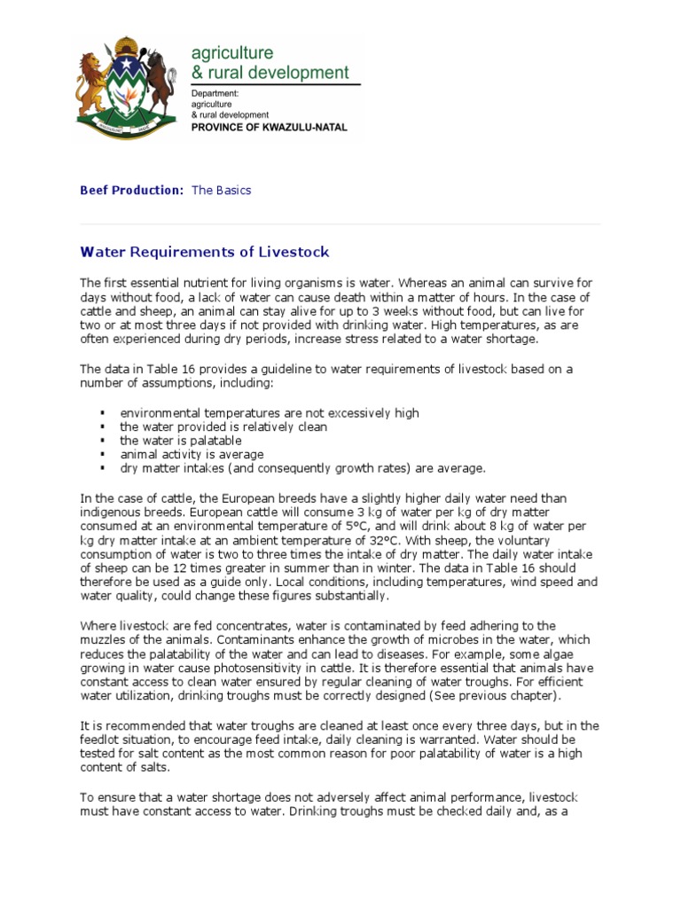 Water Requirements of Livestock PDF Cattle Sheep
