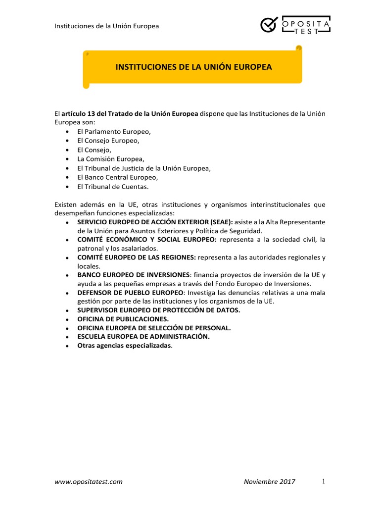Instituciones Clave de la Unión Europea | PDF | Banco central europeo ...