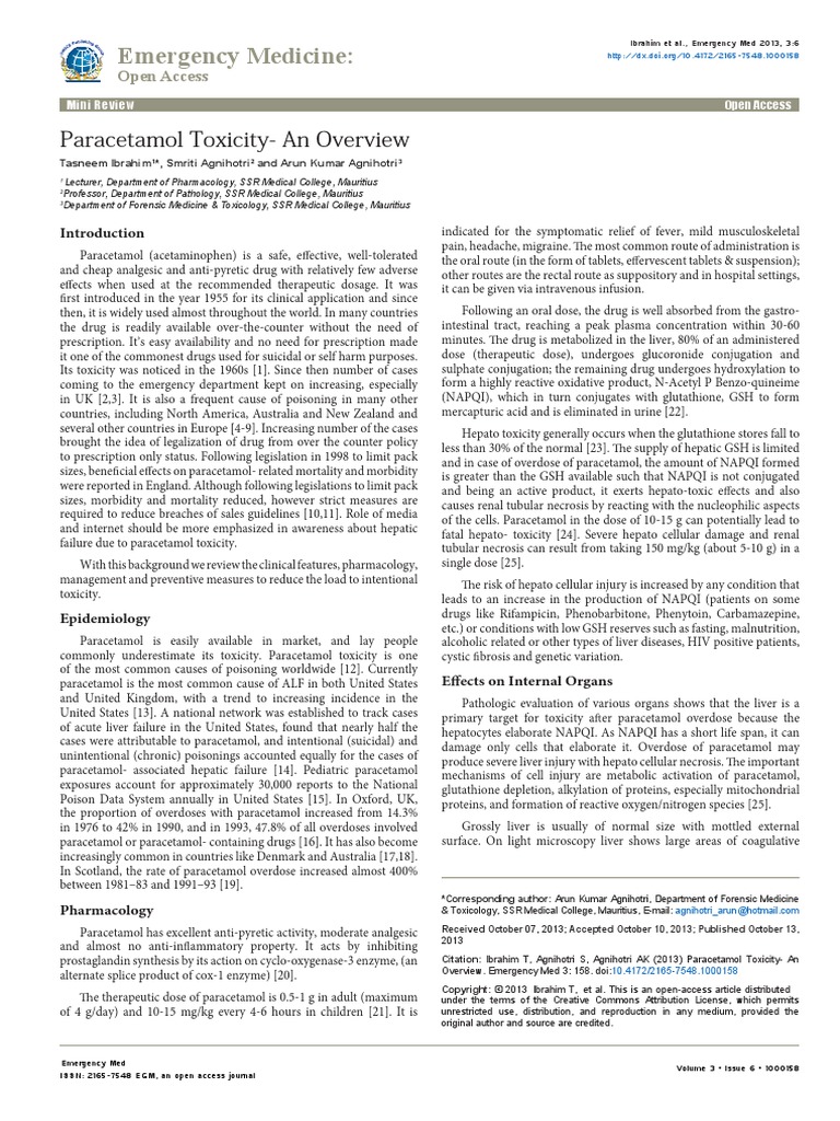 Paracetamol Toxicity An Overview 2165 7548.1000158 Download Free PDF