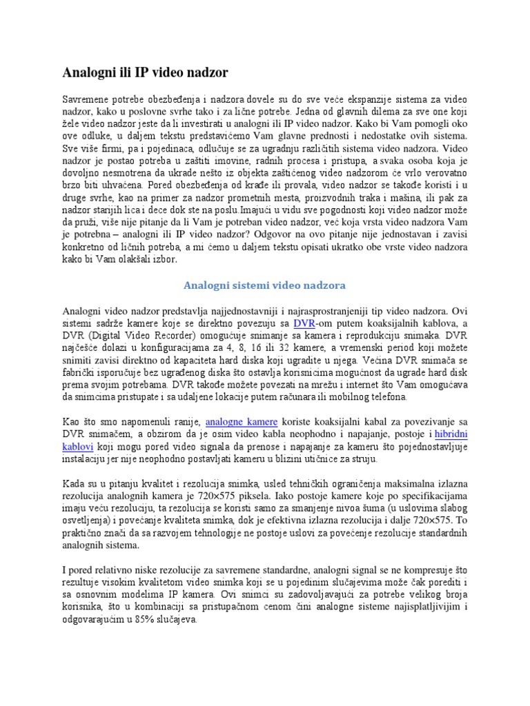 Analogni Ili IP Video Nadzor PDF