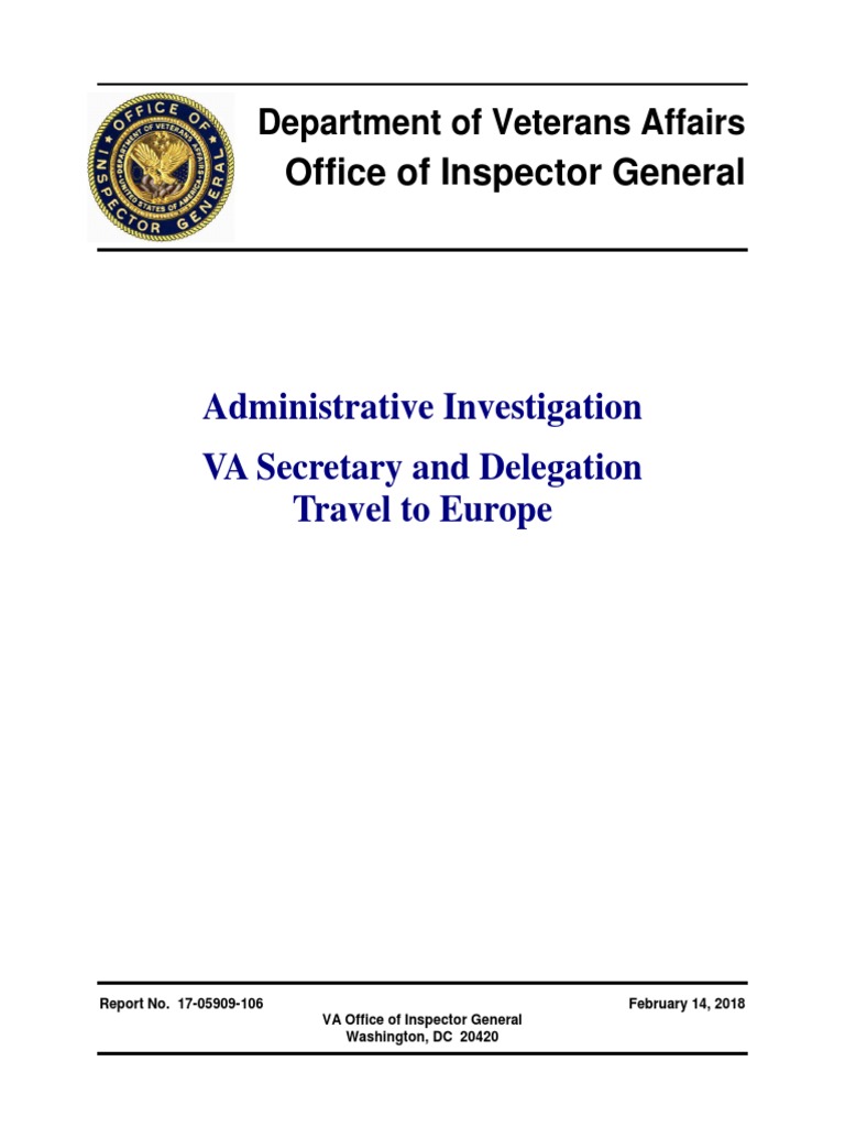 VA IG Report: Secretary and Delegation Travel To Europe | PDF | Veteran ...