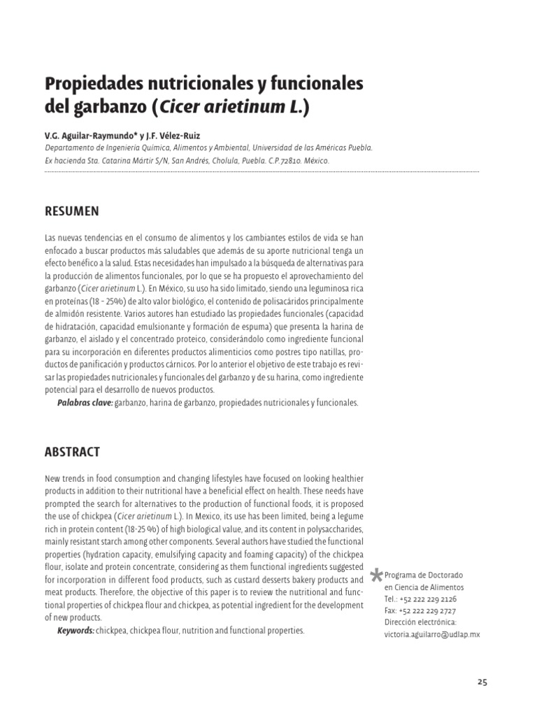 Propiedades Garbanzo PDF Proteínas Fibra dietética