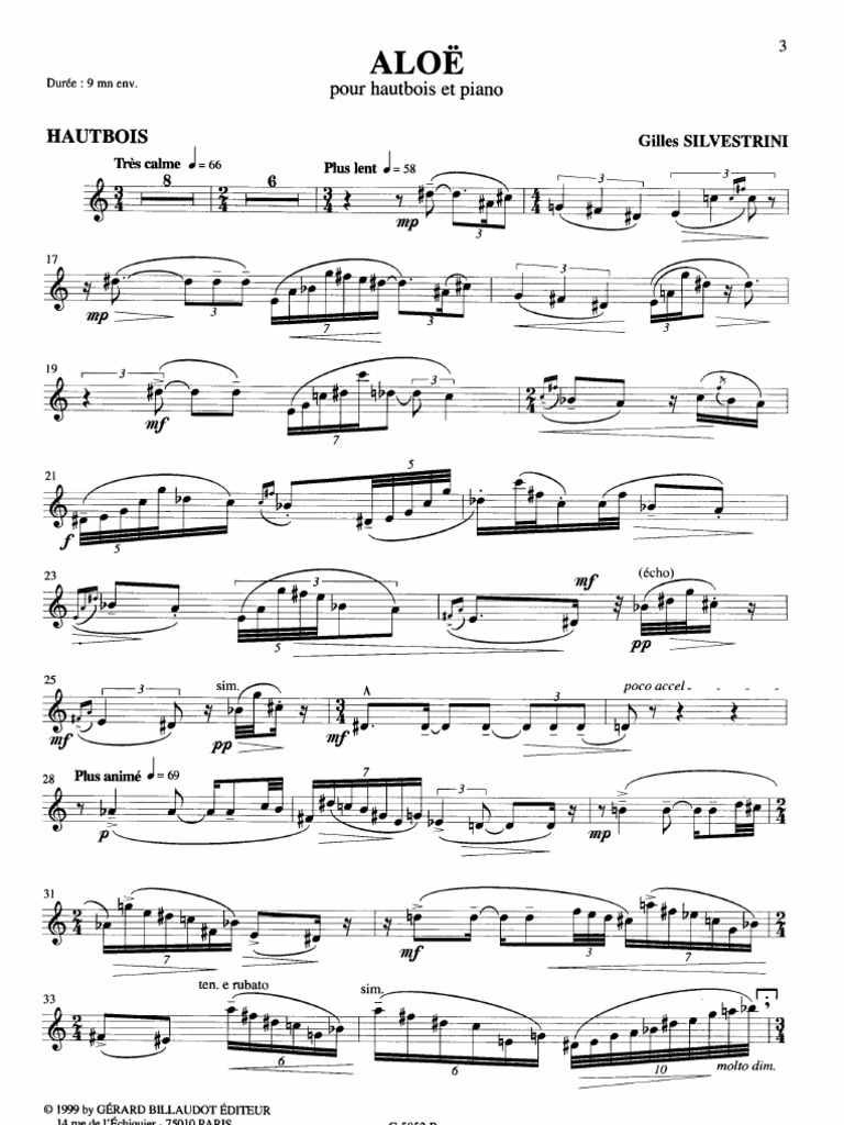 Silvestrini Aloë For Oboe And Piano