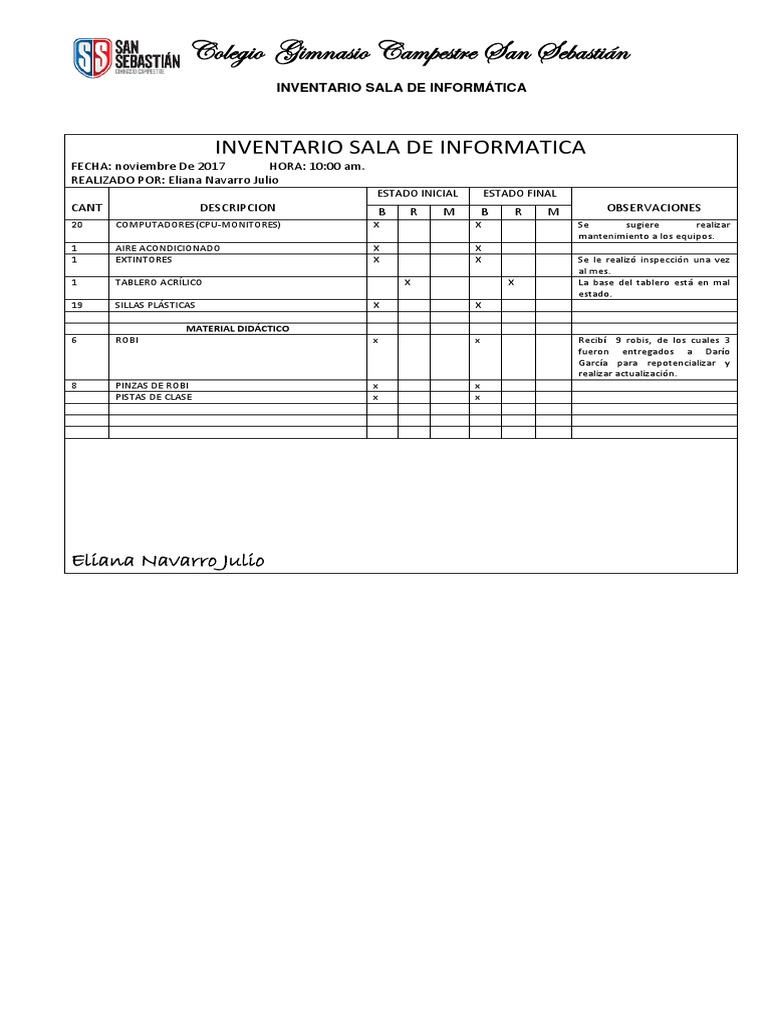 Inventario Sala de Informatica | PDF
