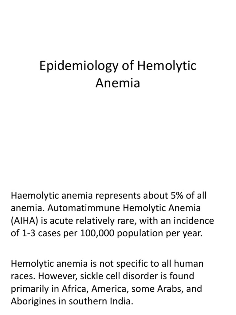 Epidemiology of Hemolytic Anemia | PDF | Anemia | Body Fluids