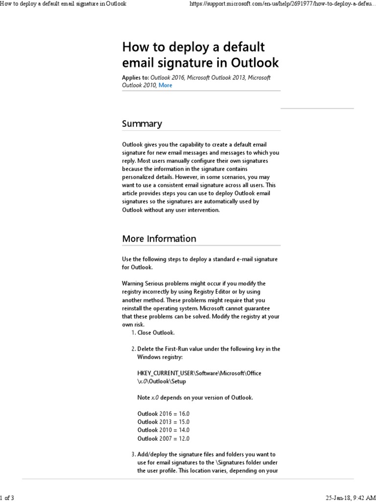 Deploying Default Outlook Signatures | PDF | Microsoft Outlook ...