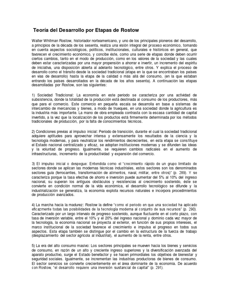 Teoría Del Desarrollo Por Etapas de Rostow PDF | PDF | Crecimiento ...