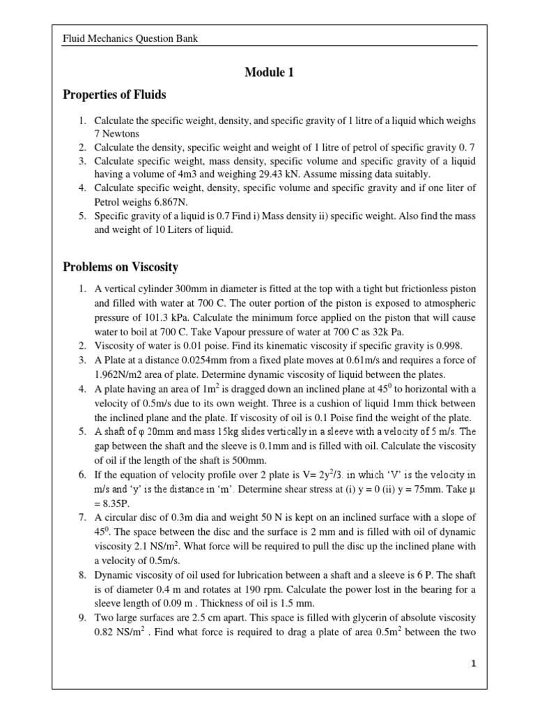 Fluid Mechanics Question Bank | PDF | Pressure Measurement | Pressure